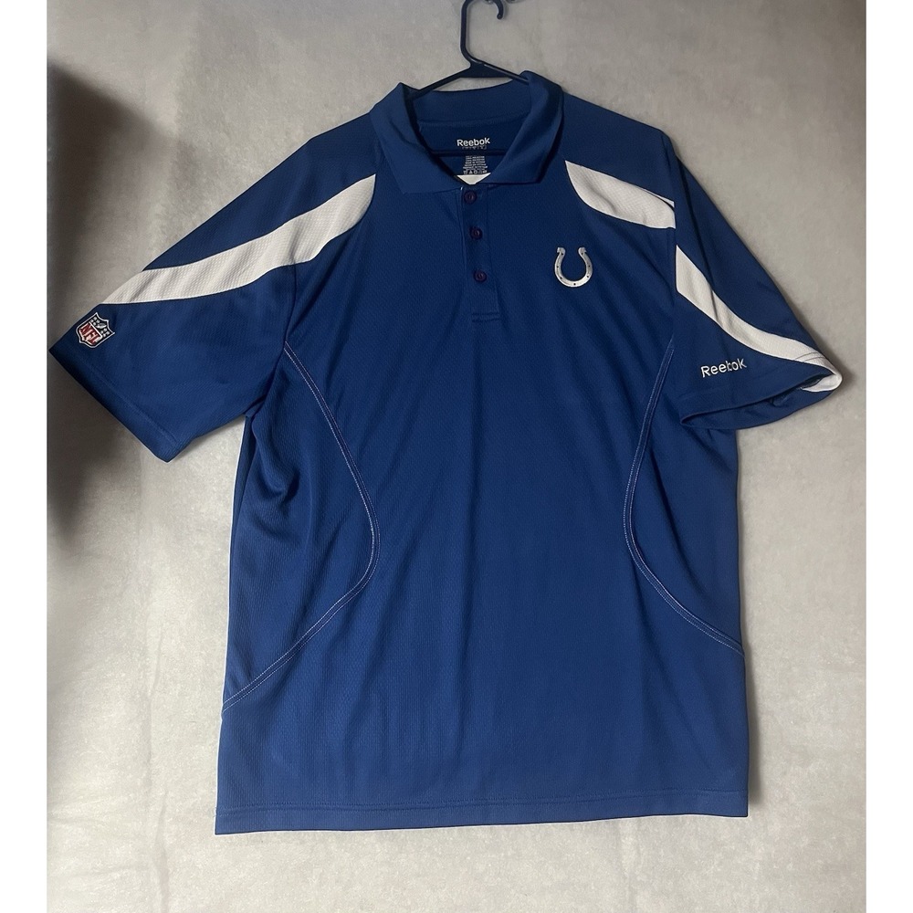 Indianapolis Colts Reebok Play Dry Polo Shirt Blue White Men's Size Large